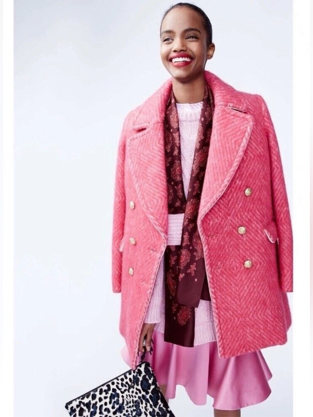 J. Crew Diamond Tweed Jacket Coat Blazer Sz 0 Sorbet Pink Herringbone